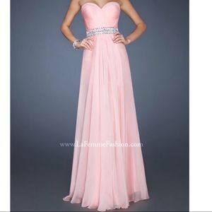 La Femme Pink Beaded Long Formal Dress